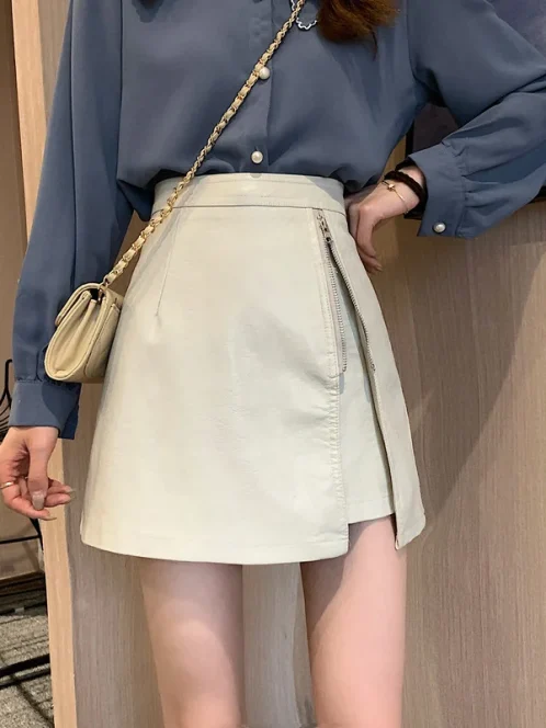 deeptown mini jupe en cuir pour femme taille haute ligne a mince fendue fermeture clair vintage