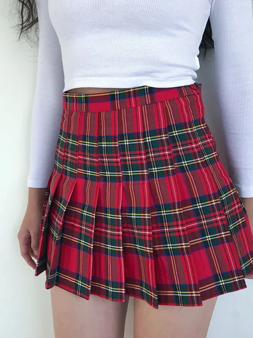 jupe pliss e carreaux taille haute pour femmes mini jupes de danse bouton lat ral rose 3 scaled