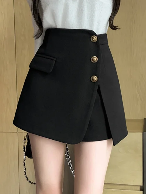 jupes en laine taille haute pour femmes shorts avec boutons pantalons courts d contract s jambes 2