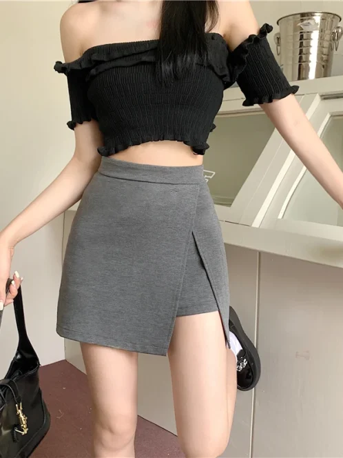 mini jupe fente lat rale pour femme jupe courte a line taille haute tenue esth tique