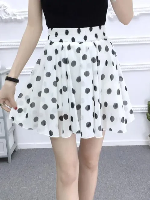 mini jupe trap ze en mousseline de soie pois blancs pour femmes taille haute mode cor