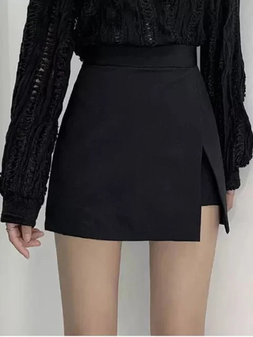 mini jupes cor ennes fente pour femmes taille haute couleur unie irr guli res mode femme 2