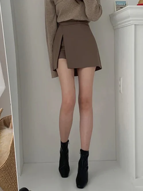 mini jupes cor ennes fente pour femmes taille haute couleur unie irr guli res mode femme 4