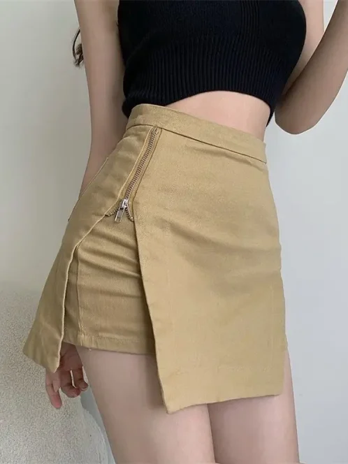 mini jupes vintage pour femmes fermeture clair fente lat rale sexy taille haute slim streetwear d 4
