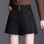 pantalon en bois taille haute pour femme avec poches boutonn es pantalon large paillettes mode d