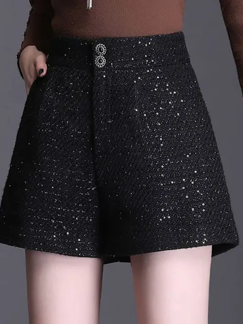 pantalon en bois taille haute pour femme avec poches boutonn es pantalon large paillettes mode d