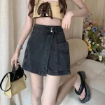 rimocy jupe short taille haute de style cor en pour femme pantalon en denim avec poches