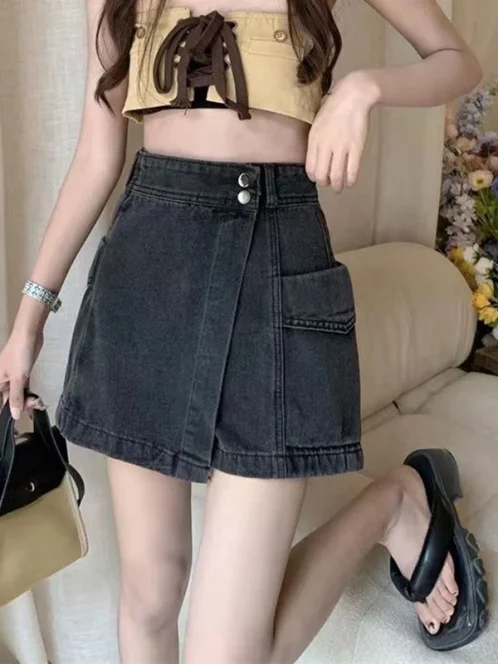rimocy jupe short taille haute de style cor en pour femme pantalon en denim avec poches