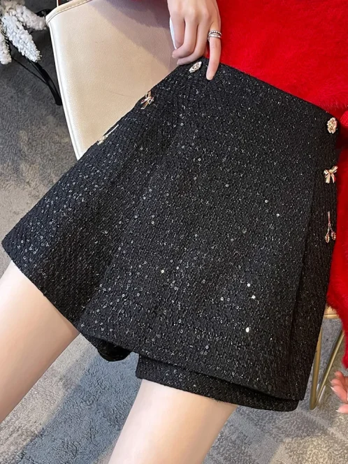 smthma shorts paillettes en tweed pour dames mode cor enne c l brit laine jambe large 2